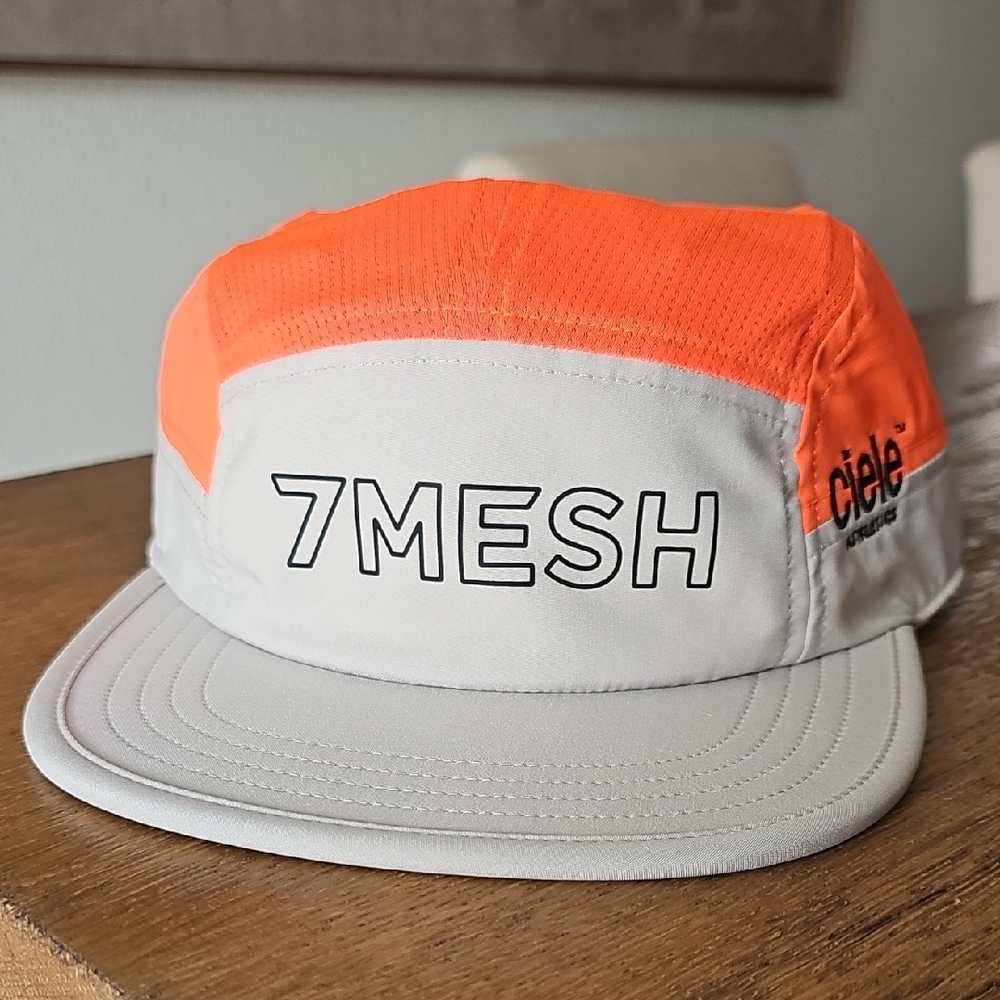 7Mesh x Ciele collab Orange and Creme Running Cap